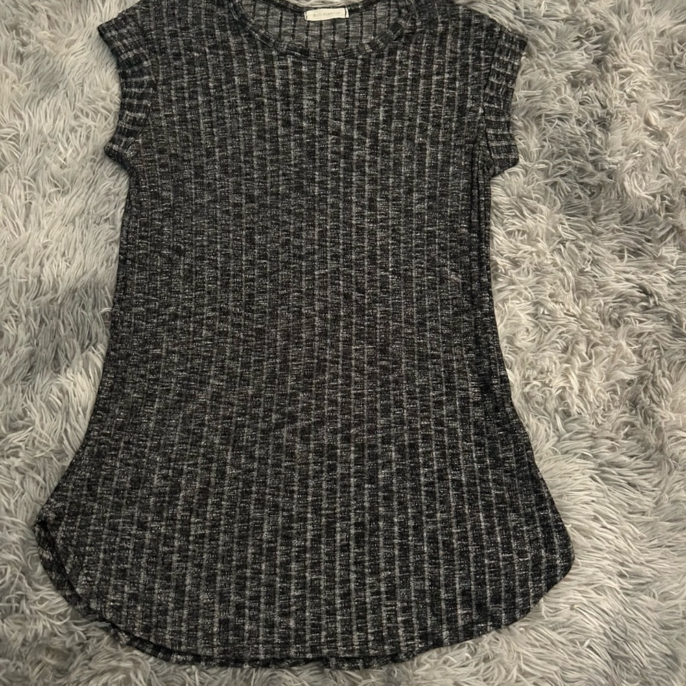 Glamour Charcoal Ribbed Short Sleeve Top